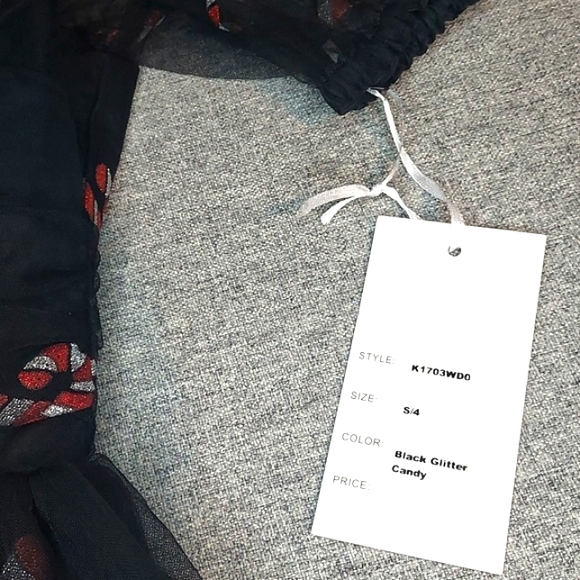 Unique Vintage Black Glitter Sheer Mesh Candy Cane Babydoll Dress Size S/4 NWT - Picture 11 of 16